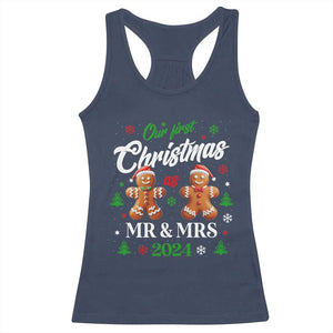 Our First Christmas As Mr Mrs 2024 Racerback Tank Top Cute Gingerbread Couple TS09 Navy Print Your Wear