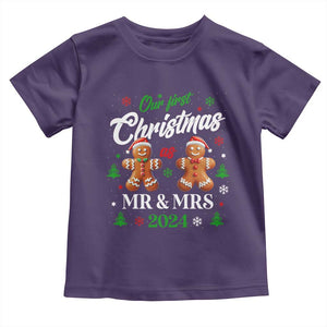 Our First Christmas As Mr Mrs 2024 Toddler T Shirt Cute Gingerbread Couple TS09 Purple Print Your Wear