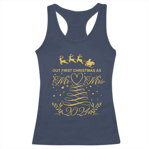Our First Christmas As Mr Mrs 2024 Matching Couple Racerback Tank Top TS09 Navy Print Your Wear