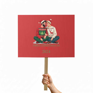 Our First Christmas As Mr Mr 2024 Protest Sign LGBT Gay Couple Xmas TS09 Horizontal 18" × 24" Red Print Your Wear