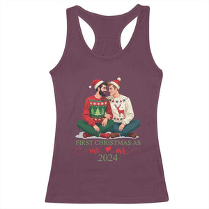 Our First Christmas As Mr Mr 2024 Racerback Tank Top LGBT Gay Couple Xmas TS09 Maroon Print Your Wear