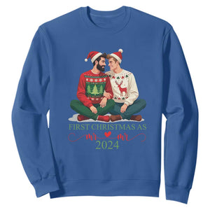 Our First Christmas As Mr Mr 2024 Sweatshirt LGBT Gay Couple Xmas TS09 Royal Blue Print Your Wear