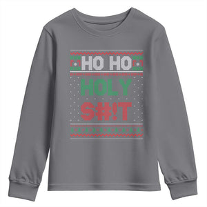 Funny Christmas Youth Sweatshirt Ho Ho Holy Shit TS09 Charcoal Print Your Wear