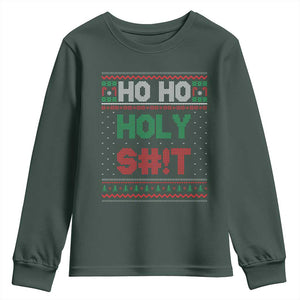 Funny Christmas Youth Sweatshirt Ho Ho Holy Shit TS09 Dark Forest Green Print Your Wear