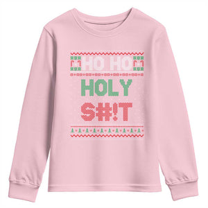 Funny Christmas Youth Sweatshirt Ho Ho Holy Shit TS09 Light Pink Print Your Wear
