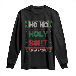 Funny Christmas Long Sleeve Shirt Ho Ho Holy S#!t What A Year - PrintYourWear Size: S Color: Black
