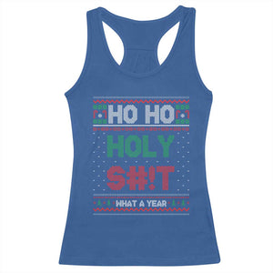 Funny Christmas Racerback Tank Top Ho Ho Holy S#!t What A Year - PrintYourWear Size: XS Color: Royal Blue