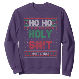 Funny Christmas Sweatshirt Ho Ho Holy S#!t What A Year - PrintYourWear Size: S Color: Purple