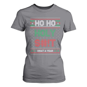 Funny Christmas T Shirt For Women Ho Ho Holy S#!t What A Year - PrintYourWear Size: S Color: Charcoal