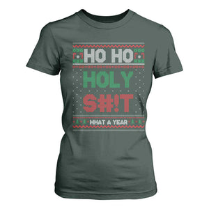 Funny Christmas T Shirt For Women Ho Ho Holy S#!t What A Year - PrintYourWear Size: S Color: Dark Forest Green