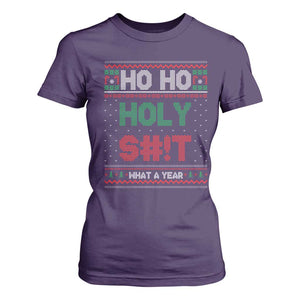 Funny Christmas T Shirt For Women Ho Ho Holy S#!t What A Year - PrintYourWear Size: S Color: Purple