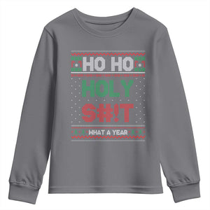 Funny Christmas Youth Sweatshirt Ho Ho Holy S#!t What A Year - PrintYourWear Size: S Color: Charcoal