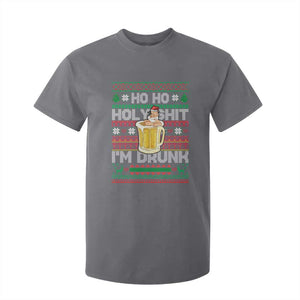 Funny Christmas T Shirt For Kid Ho Ho Holy Shit I'm Drunk Santa Drinking Beer TS09 Charcoal Print Your Wear