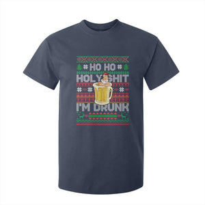 Funny Christmas T Shirt For Kid Ho Ho Holy Shit I'm Drunk Santa Drinking Beer TS09 Navy Print Your Wear