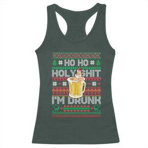 Funny Christmas Racerback Tank Top Ho Ho Holy Shit I'm Drunk Santa Drinking Beer TS09 Dark Forest Green Print Your Wear