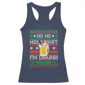 Funny Christmas Racerback Tank Top Ho Ho Holy Shit I'm Drunk Santa Drinking Beer TS09 Navy Print Your Wear