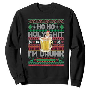 Funny Christmas Sweatshirt Ho Ho Holy Shit I'm Drunk Santa Drinking Beer TS09 Black Print Your Wear