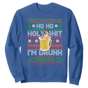 Funny Christmas Sweatshirt Ho Ho Holy Shit I'm Drunk Santa Drinking Beer TS09 Royal Blue Print Your Wear