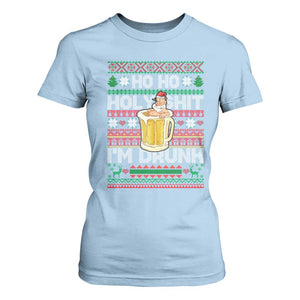 Funny Christmas T Shirt For Women Ho Ho Holy Shit I'm Drunk Santa Drinking Beer TS09 Light Blue Print Your Wear