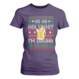 Funny Christmas T Shirt For Women Ho Ho Holy Shit I'm Drunk Santa Drinking Beer TS09 Purple Print Your Wear