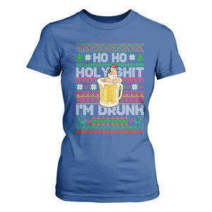 Funny Christmas T Shirt For Women Ho Ho Holy Shit I'm Drunk Santa Drinking Beer TS09 Royal Blue Print Your Wear