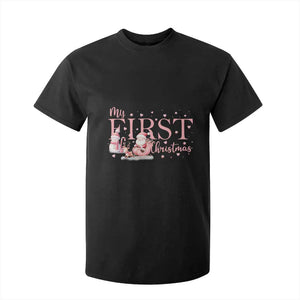 Cute First Christmas T Shirt For Kid Pink Santa Snowman TS09 Black Print Your Wear