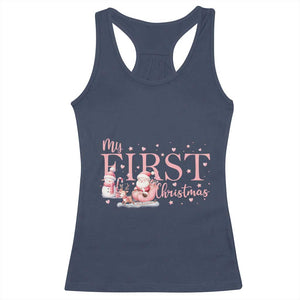 Cute First Christmas Racerback Tank Top Pink Santa Snowman TS09 Navy Print Your Wear