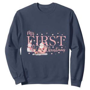 Cute First Christmas Sweatshirt Pink Santa Snowman TS09 Navy Print Your Wear