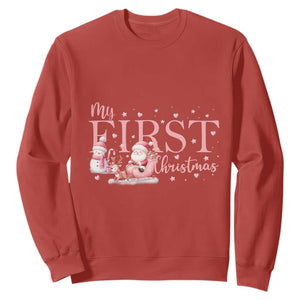 Cute First Christmas Sweatshirt Pink Santa Snowman TS09 Red Print Your Wear