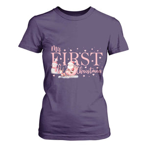 Cute First Christmas T Shirt For Women Pink Santa Snowman TS09 Purple Print Your Wear