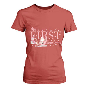 Cute First Christmas T Shirt For Women Pink Santa Snowman TS09 Red Print Your Wear