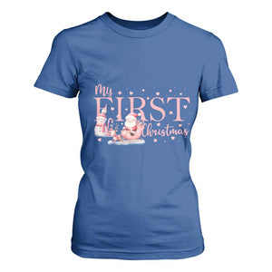 Cute First Christmas T Shirt For Women Pink Santa Snowman TS09 Royal Blue Print Your Wear