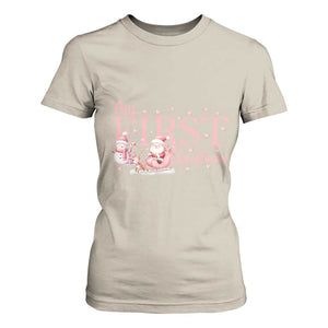 Cute First Christmas T Shirt For Women Pink Santa Snowman TS09 Sand Print Your Wear