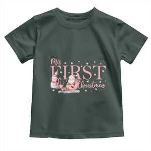 Cute First Christmas Toddler T Shirt Pink Santa Snowman TS09 Dark Forest Green Print Your Wear
