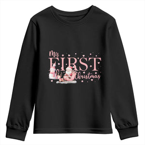 Cute First Christmas Youth Sweatshirt Pink Santa Snowman TS09 Black Print Your Wear