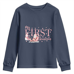 Cute First Christmas Youth Sweatshirt Pink Santa Snowman TS09 Navy Print Your Wear
