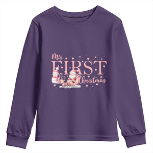 Cute First Christmas Youth Sweatshirt Pink Santa Snowman TS09 Purple Print Your Wear
