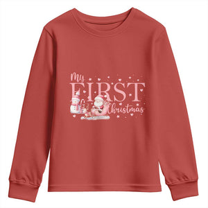 Cute First Christmas Youth Sweatshirt Pink Santa Snowman TS09 Red Print Your Wear