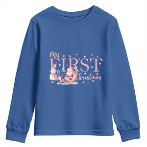 Cute First Christmas Youth Sweatshirt Pink Santa Snowman TS09 Royal Blue Print Your Wear