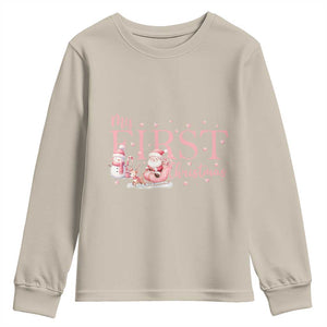 Cute First Christmas Youth Sweatshirt Pink Santa Snowman TS09 Sand Print Your Wear