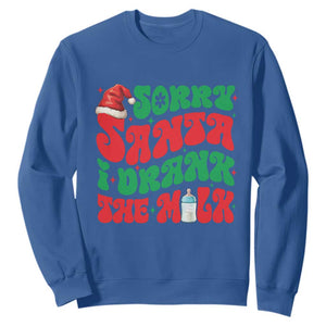 Funny First Christmas Sweatshirt Sorry Santa I Drank The Milk TS09 Royal Blue Print Your Wear