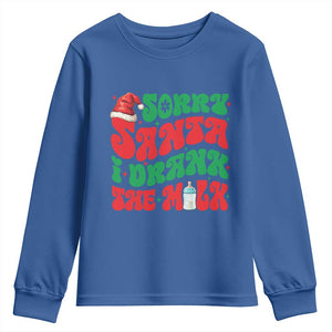 Funny First Christmas Youth Sweatshirt Sorry Santa I Drank The Milk TS09 Royal Blue Print Your Wear