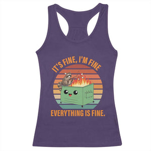 Funny Dumpster Fire Racerback Tank Top It's Fine I'm Fine Everything's Fine Raccoon TS09 Purple Print Your Wear