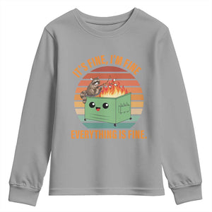 Funny Dumpster Fire Youth Sweatshirt It's Fine I'm Fine Everything's Fine Raccoon TS09 Sport Gray Print Your Wear