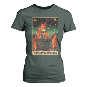 Emotional Dumpster Fire Skeleton Tarot Card T Shirt For Women TS09 Dark Forest Green Print Your Wear