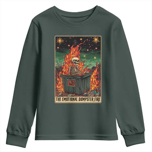 Emotional Dumpster Fire Skeleton Tarot Card Youth Sweatshirt TS09 Dark Forest Green Print Your Wear