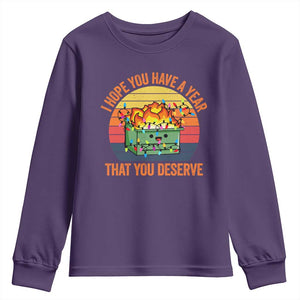 Funny Christmas Dumpster Fire Youth Sweatshirt I Hope You Have The Year That You Deserve TS09 Purple Print Your Wear