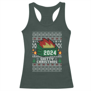 Funny Shitty Christmas 2024 Dumpster Fire Racerback Tank Top TS09 Dark Forest Green Print Your Wear