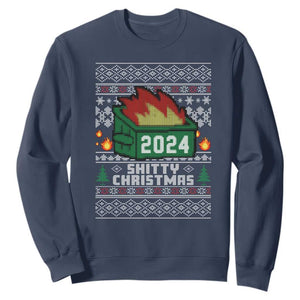 Funny Shitty Christmas 2024 Dumpster Fire Sweatshirt TS09 Navy Print Your Wear
