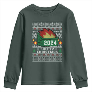 Funny Shitty Christmas 2024 Dumpster Fire Youth Sweatshirt TS09 Dark Forest Green Print Your Wear